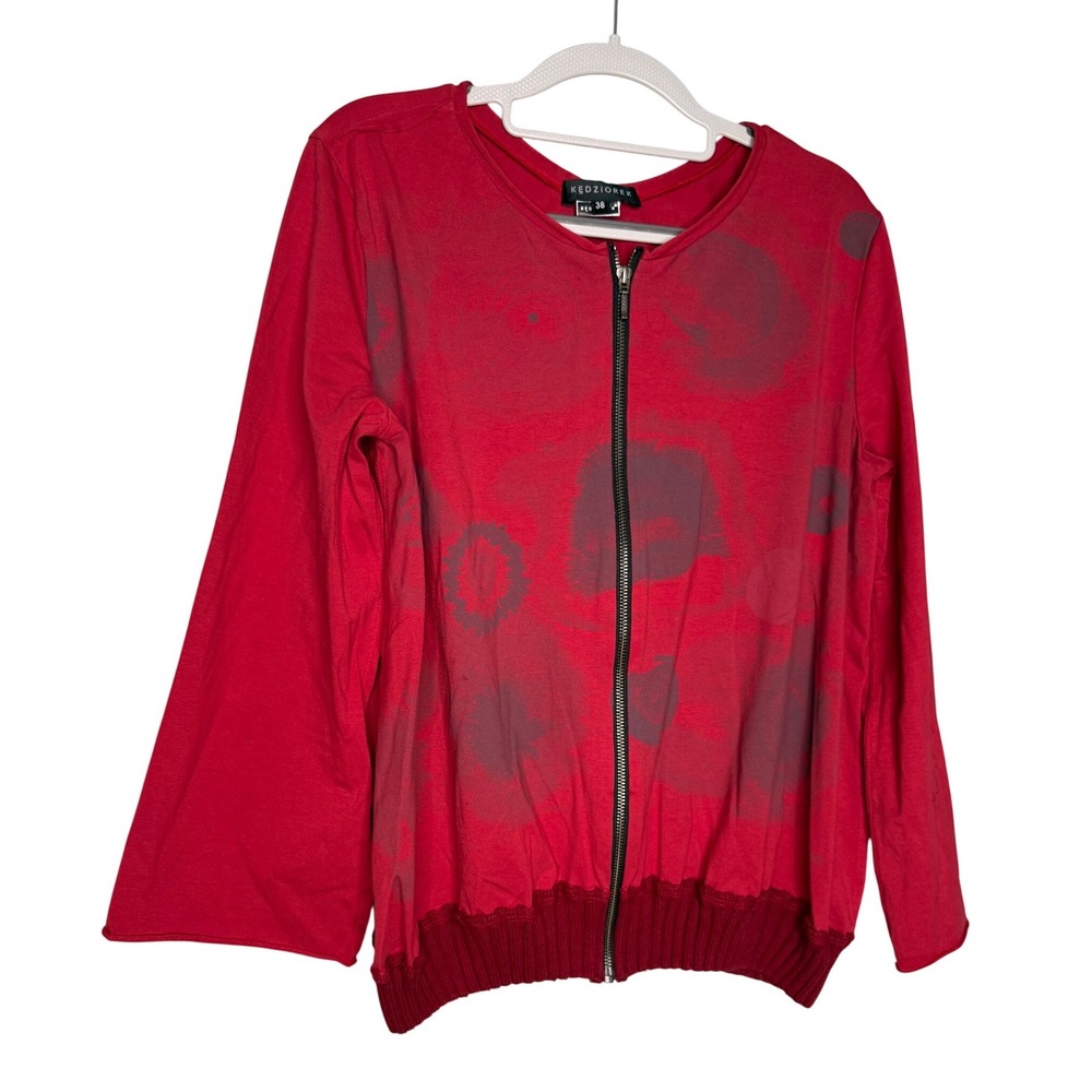 KEDZIOREK red and black full zip art deco blouse jacket artsy lagenlook